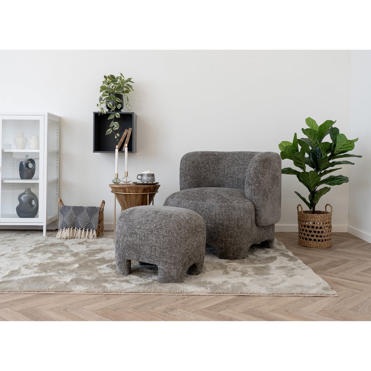 Nazare Pouf - Beige, polyester/schuim/multiplex | woon-meubel.nl
