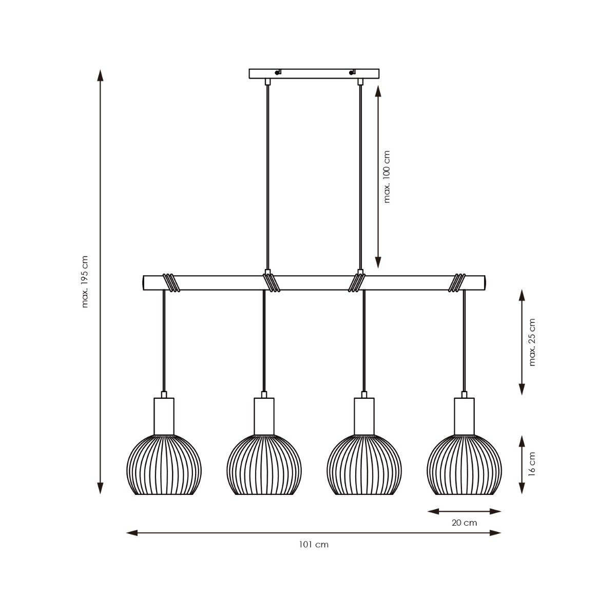 Hanging lamp Credo - Brass - 101x20x195cm