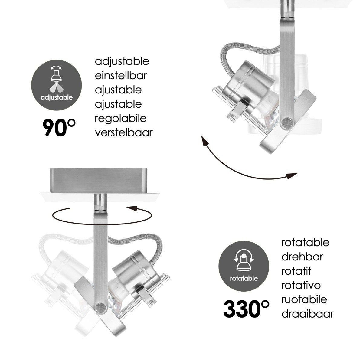 LED Wall Spot Robo - dimmable - brushed steel