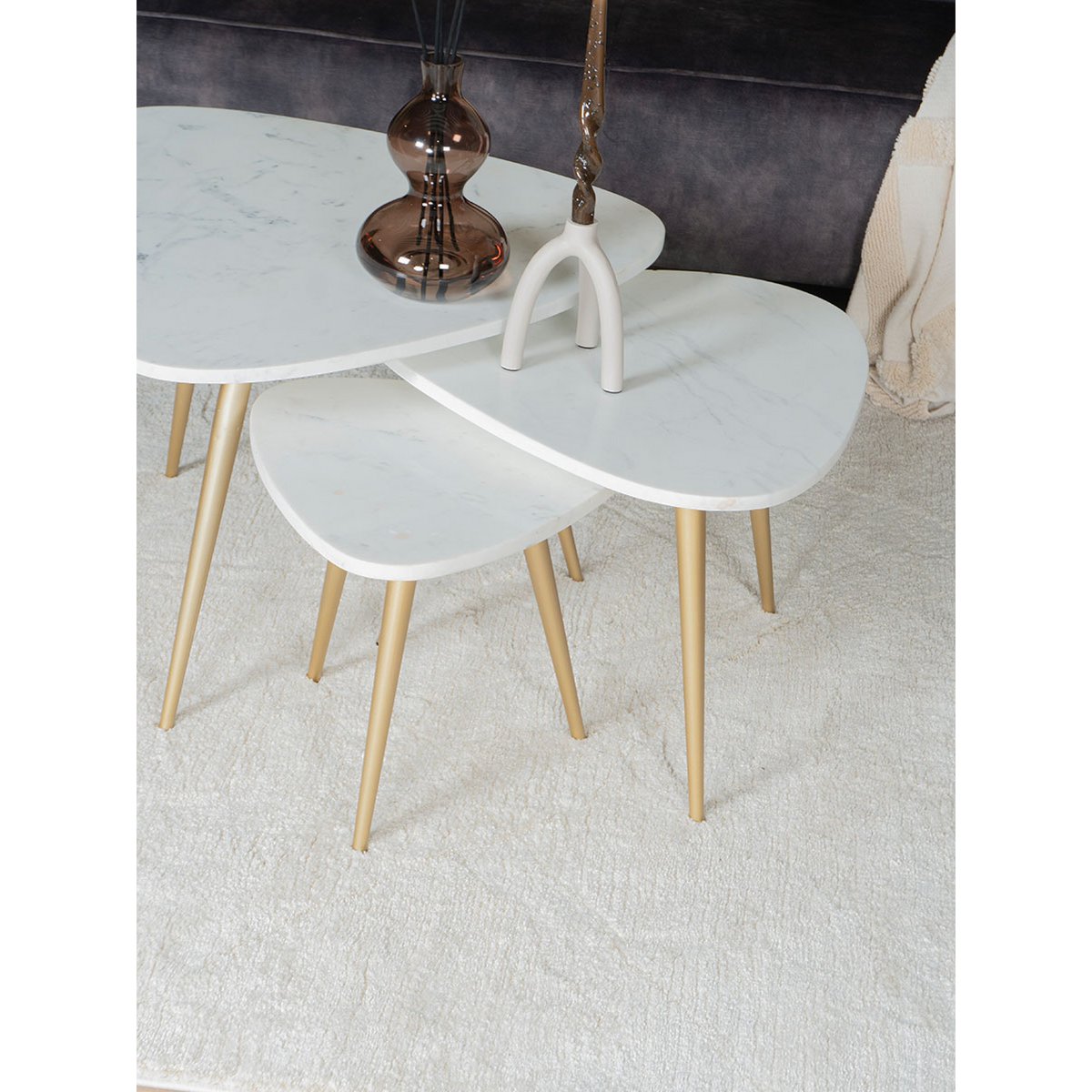 Salontafel Milou – Marmer Organische Parel – 40 cm – Goud |woon-meubel.nl