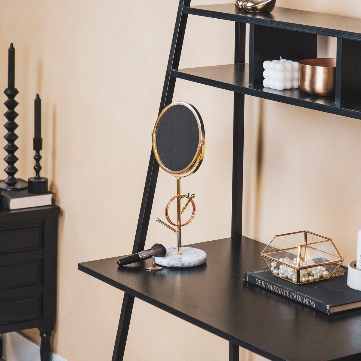 Mirror - Make-up mirror - Metal/Marble - Gold -17.5x12x37cm