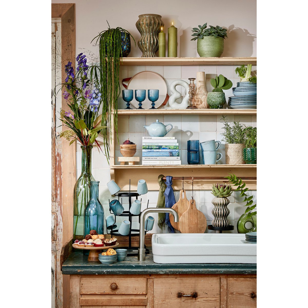 Merlot Wijnglas blauw - Set van 6 - 250 ml - Glas |woon-meubel.nl