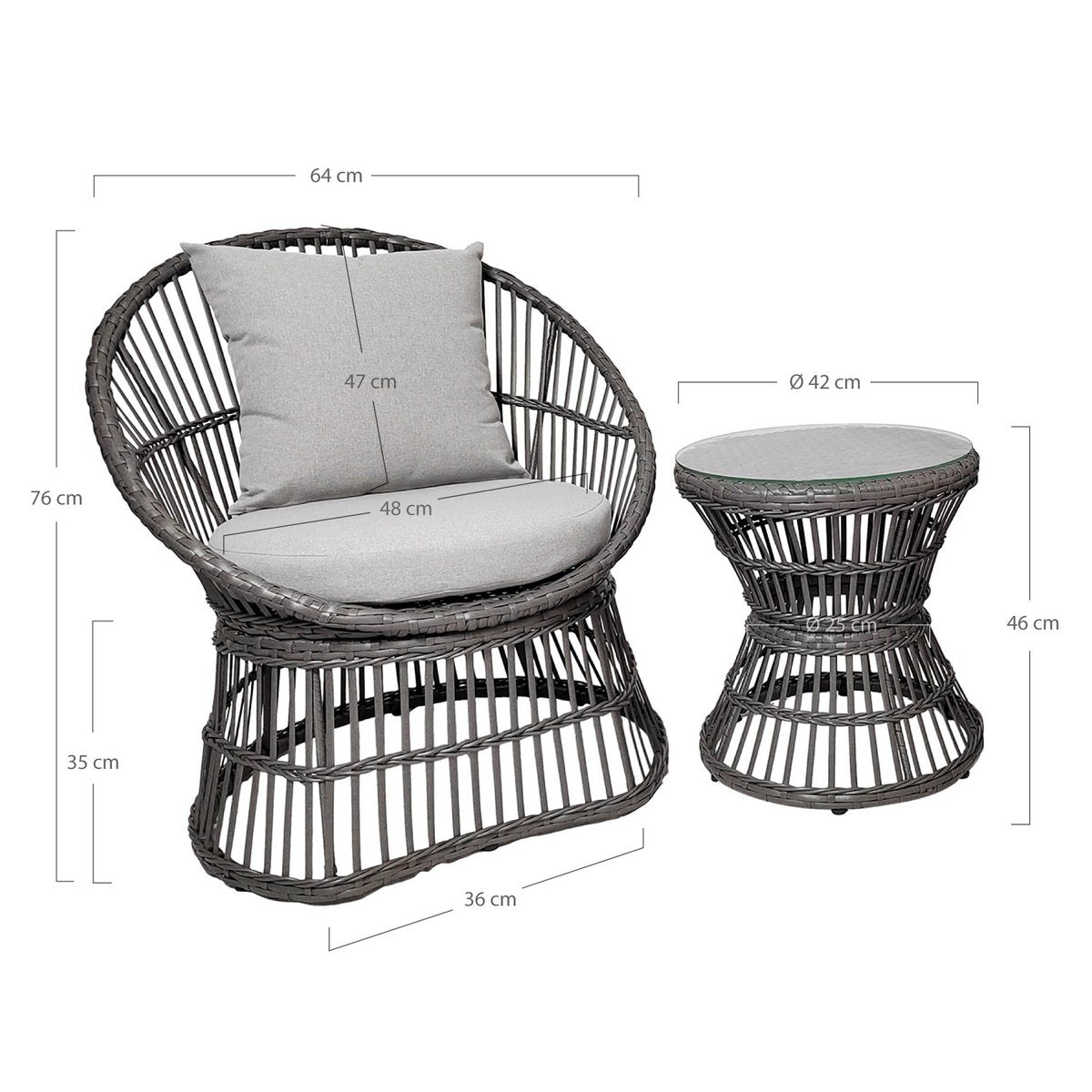 Natal Lounge Set - Loungeset, rotan, grijs, incl. Kussens |woon-meubel.nl