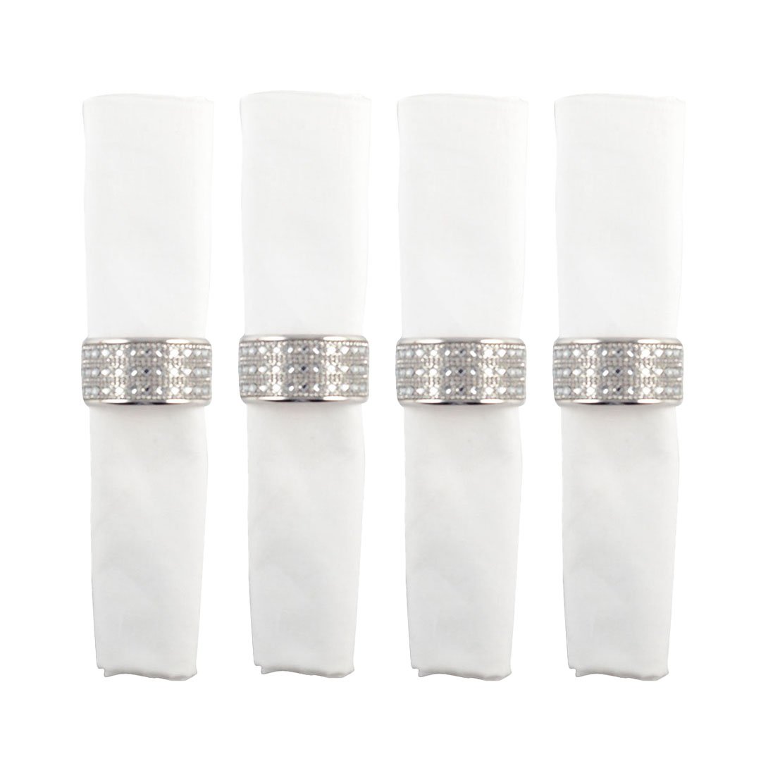 Aulica Set van 4 Zilveren Servetringen met Diamanten – Pure Tafelklasse
