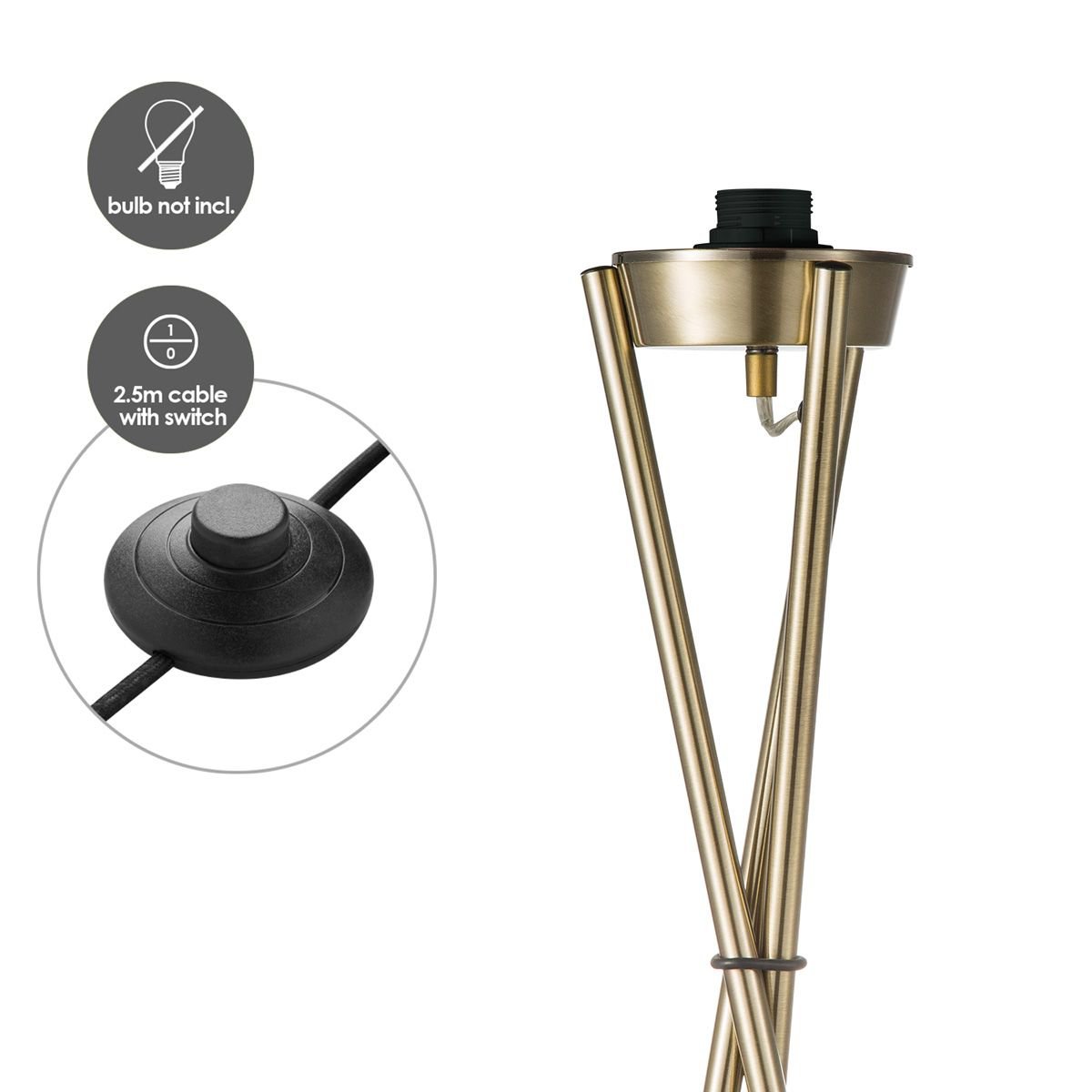 Pied de lampadaire Tripode 48/48/149cm - Laiton