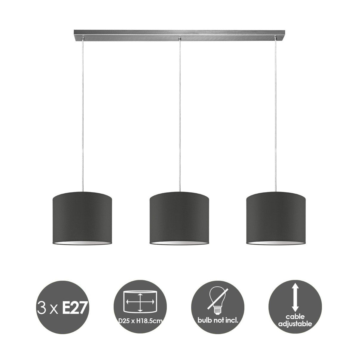 Hanging lamp Beam 3L, anthracite Lampshade, 25cm