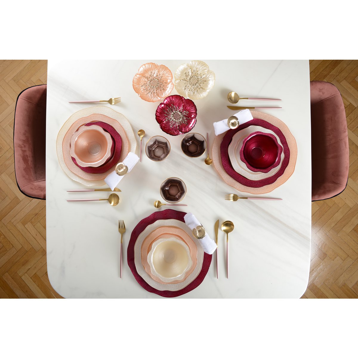 Zalmkleurig Glas Presentatiebord Ø32,5 cm – Aulica Boudoir | woon-meubel.nl