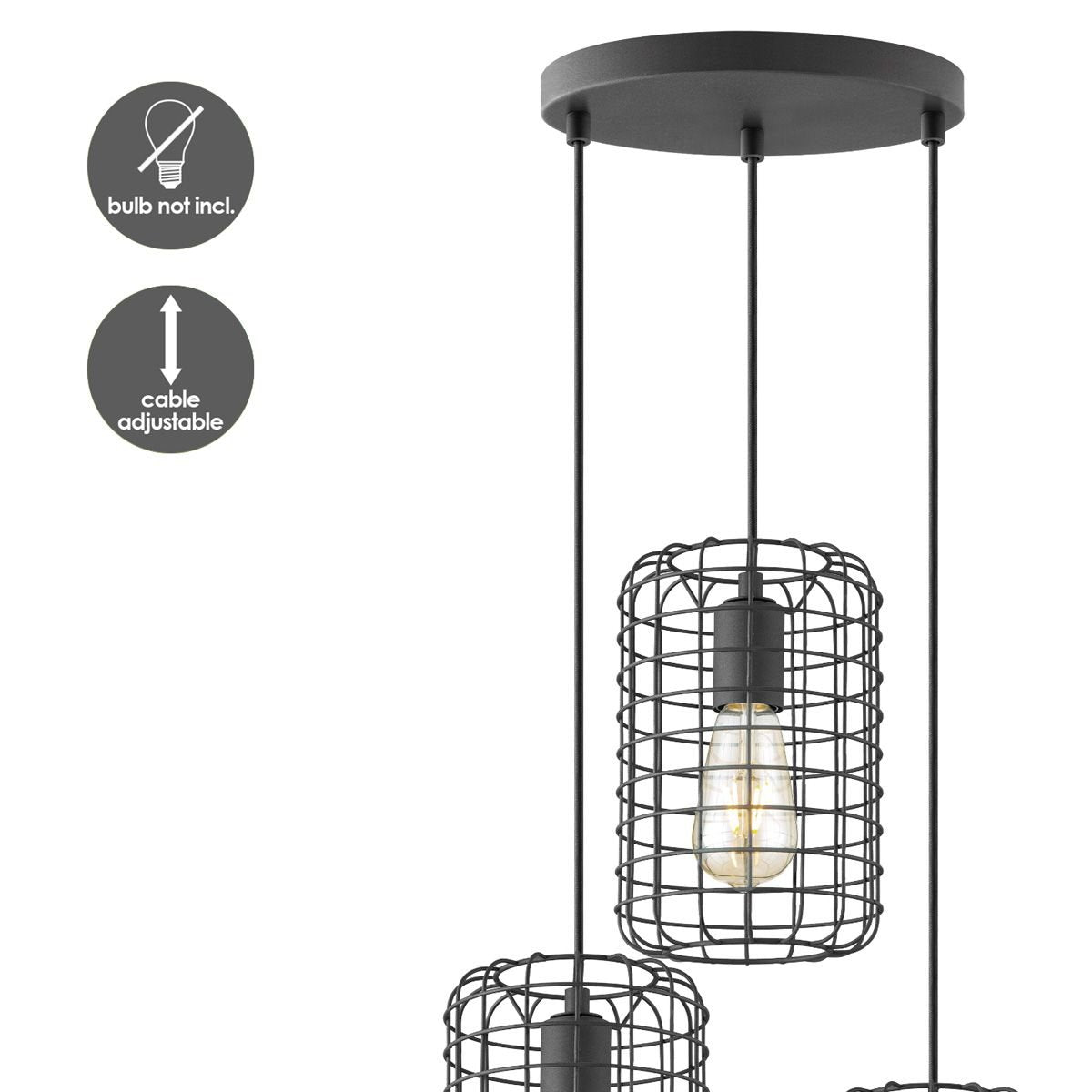 Hanging lamp Netting 3 lights - Black - 32x32x127cm