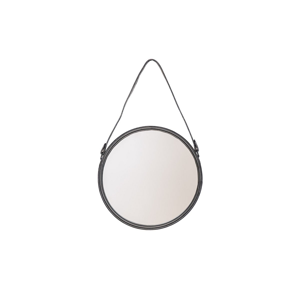 Mirror - Round Wall Mirror - Leather/Metal - Black - Ø30cm