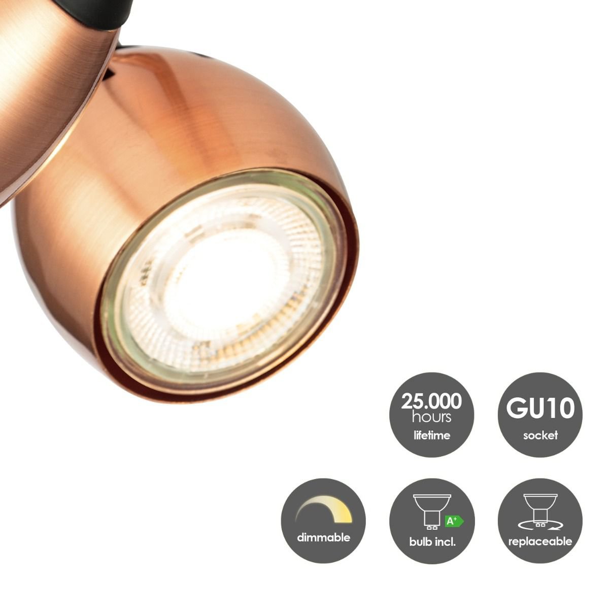 Home Sweet Home LED Surface-mounted spotlight Novi 2 - incl. dimmable LED lamp - Copper