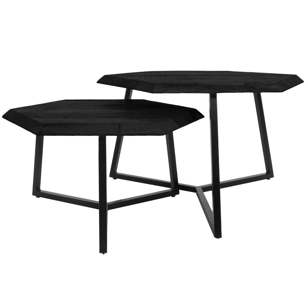 Table basse Kiara - Lot de 2 - Tables octogonales - Bois de manguier noir
