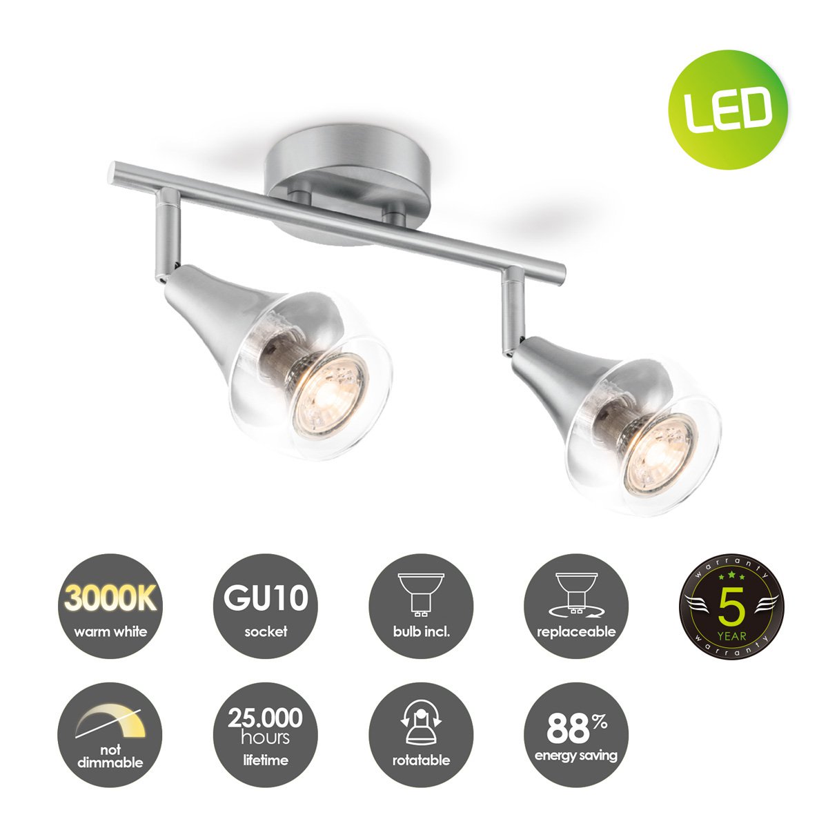 LED Surface-mounted spotlight Vaya 2 - incl. dimmable LED lamp - steel