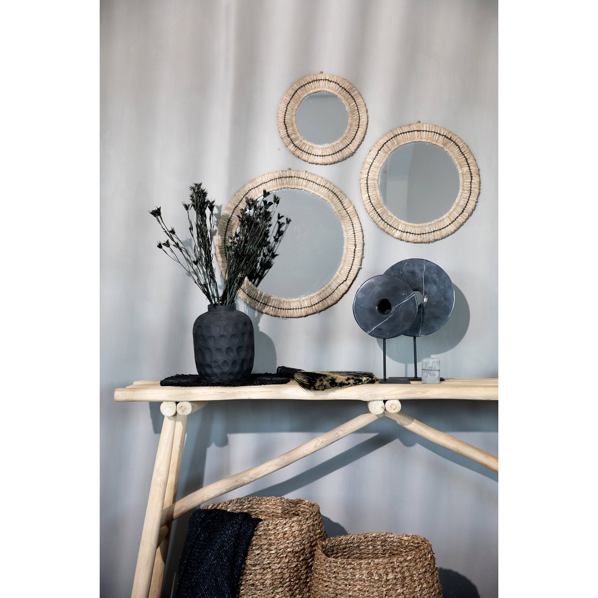 Handgemaakte Raffia Wandspiegel | woon-meubel.nl