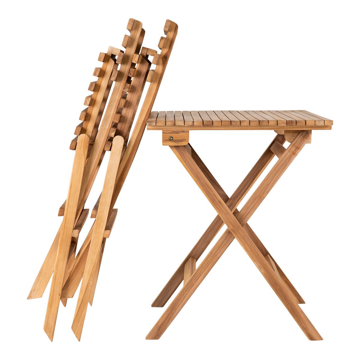 Buitenset - Caféset, 2 stoelen en 1 tafel, teakhout, naturel |woon-meubel.nl