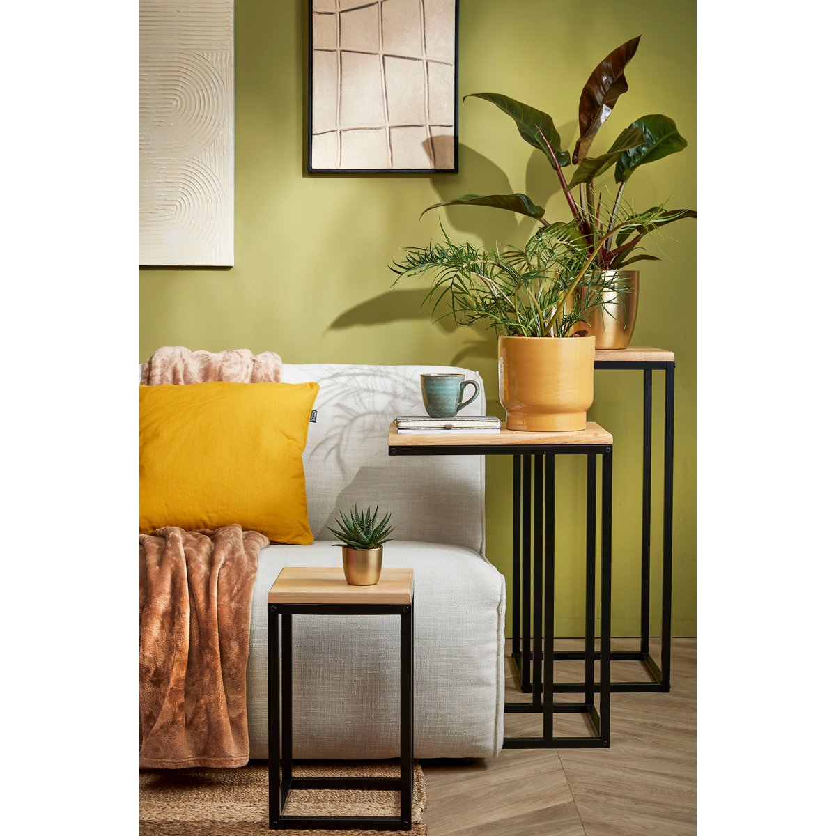 Table à plantes Oskar - L 35 x l 35 x H 81 cm - Bois, métal - Noir