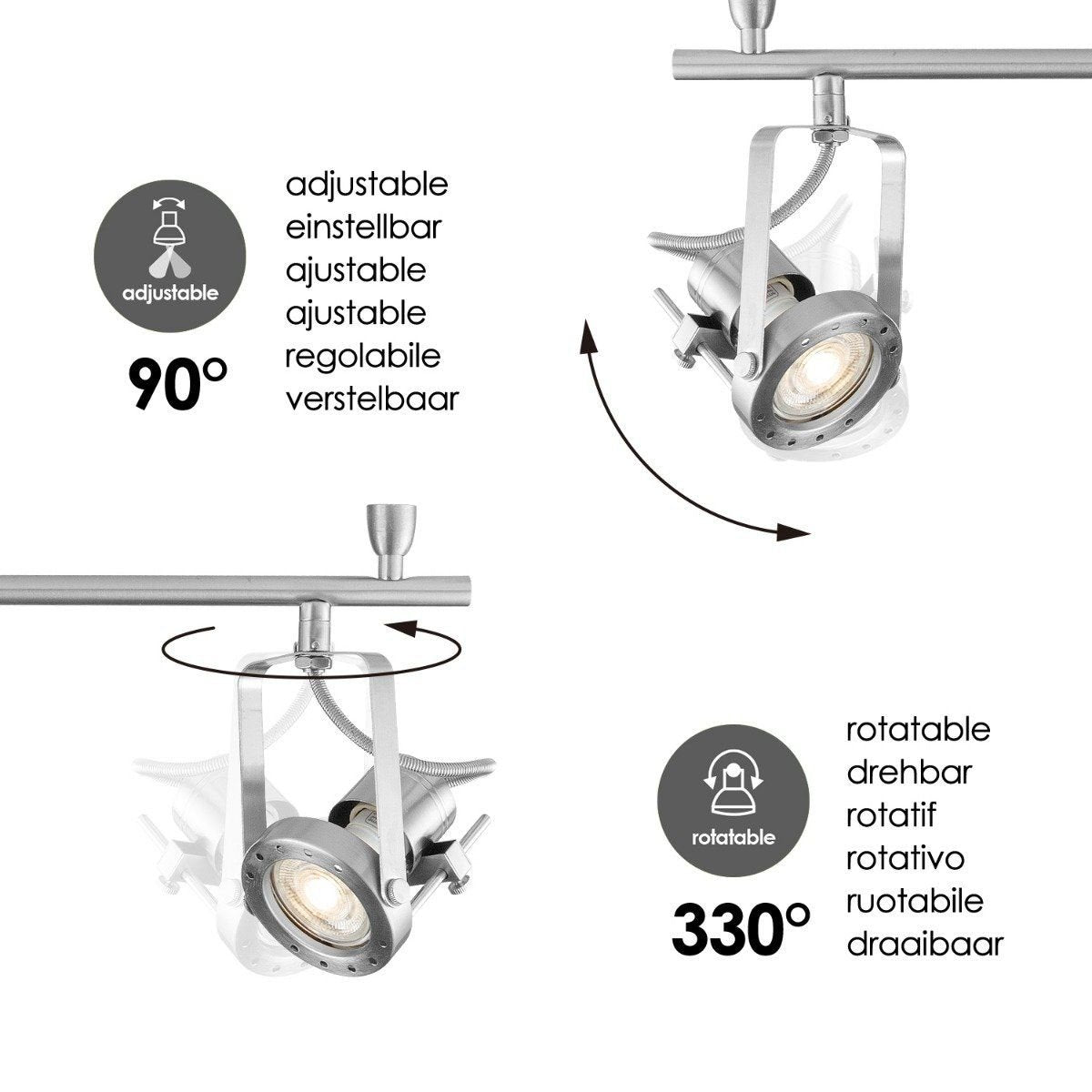 LED Surface-mounted spotlight Robo 4 - dimmable - brushed steel