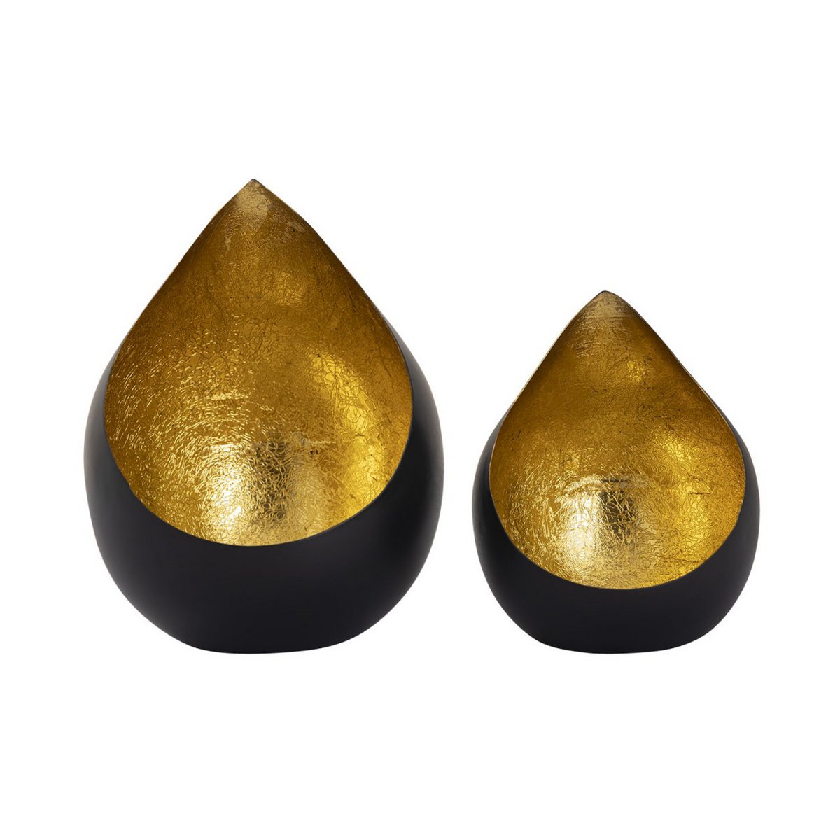 Handgemaakte Theelichthouders – Zwart & Goud – Set van 2