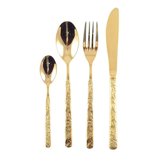 Aulica 24-delige Bestekset Goud – Gehamerd Design RVS |woon-meubel.nl