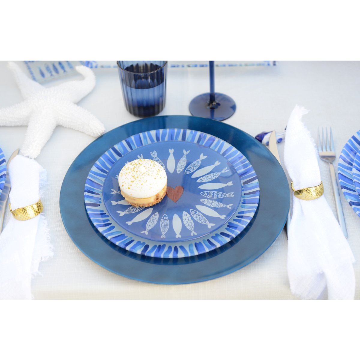 Dessertborden Set – 6 Donkerblauwe Glazen Borden Ø20 cm | Elegant & Vaatwasserbestendig