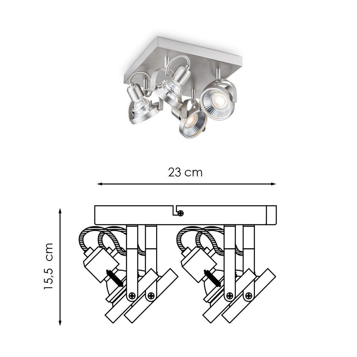 LED Surface-mounted spotlight Yaya 4 - dimmable - brushed steel