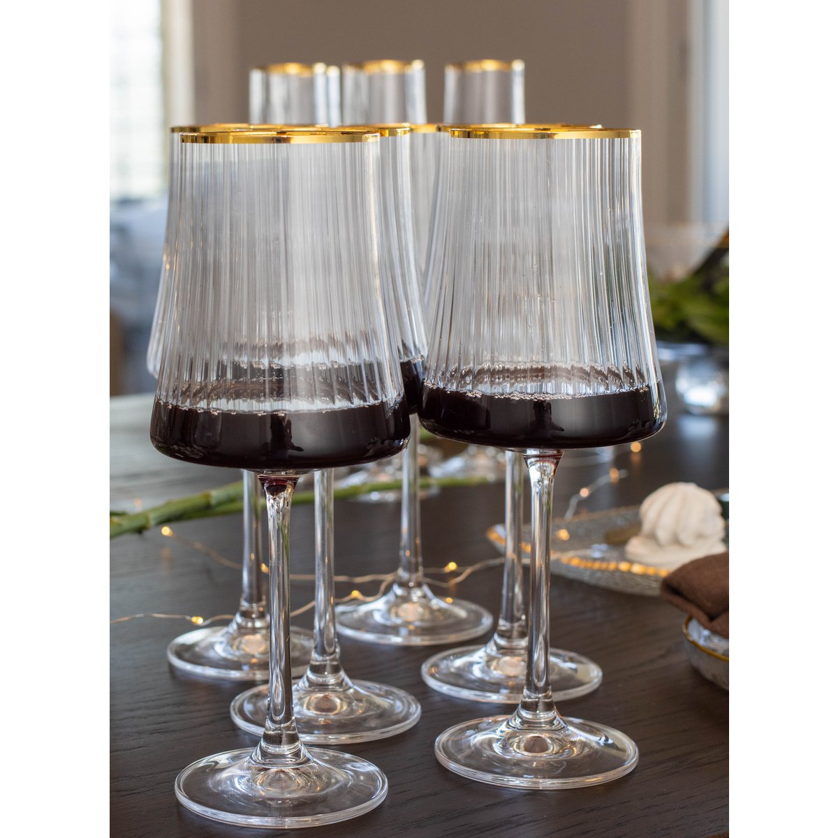 Wijnglazen – Set van 6 – Transparant met Gouden Rand – Marie Design