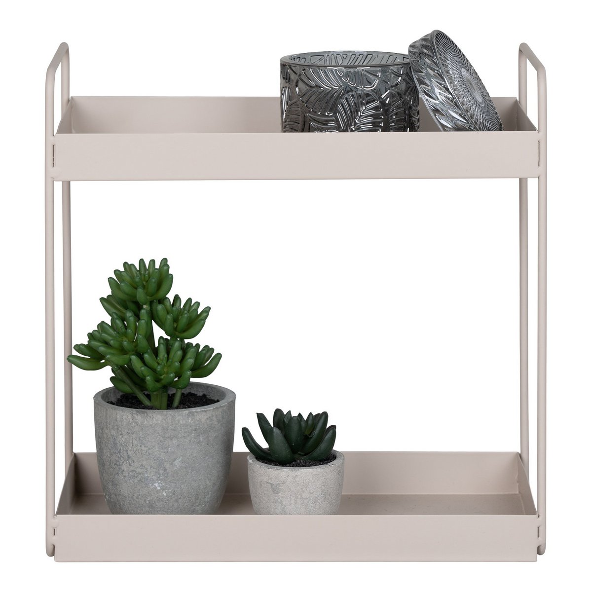 Staande Dubbele Plank in Zandkleurig Staal | 30x15x31 cm | woon-meubel.nl