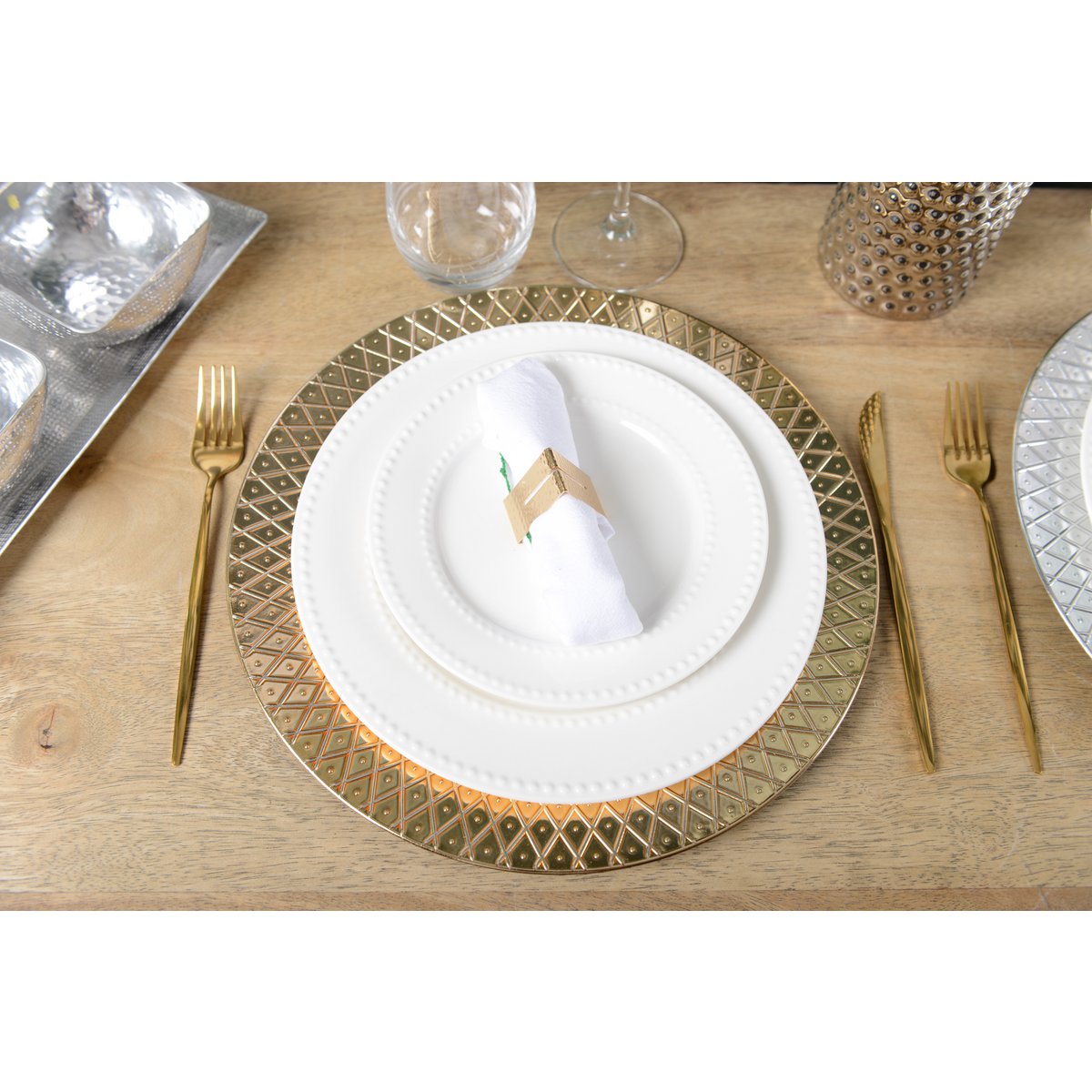 Aulica Platte Porseleinen Dinerbord – Wit met Parelpatroon Ø26,7 cm |woon-meubel.nl