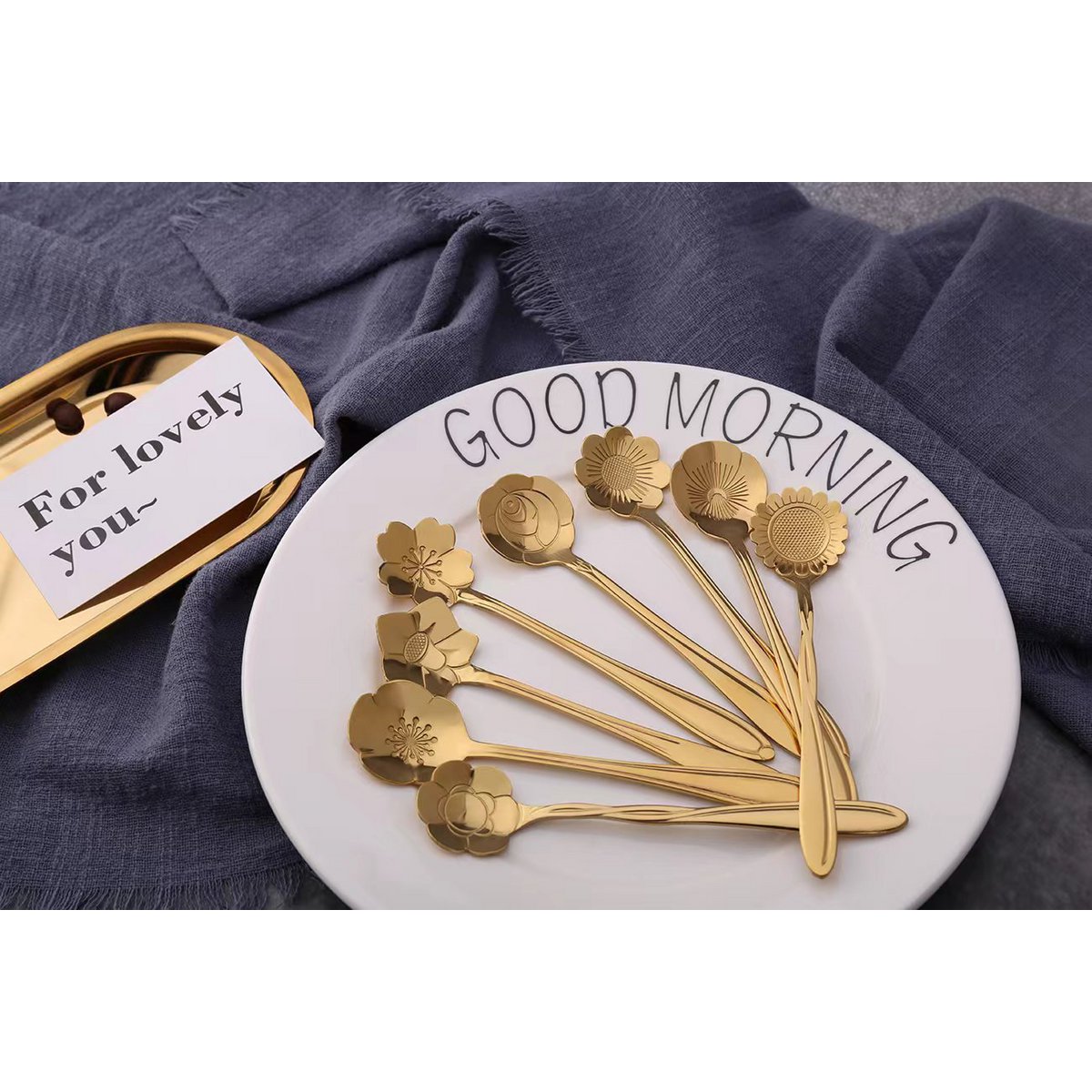 Aulica Gouden Theelepels met Bloem – Set van 6 | woon-meubel.nl