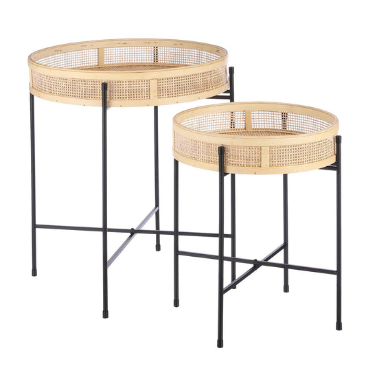 Set van 2 – Bamboe & Rotan – Mica Decorations – Bijzettafel voor Tuin & Balkon