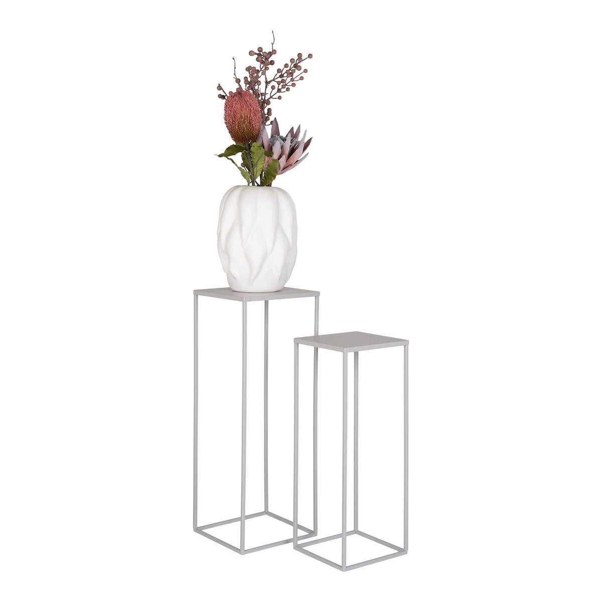 Beja Bloemenstandaard Set van 2 – Staal in Koel Grijs | House Nordic