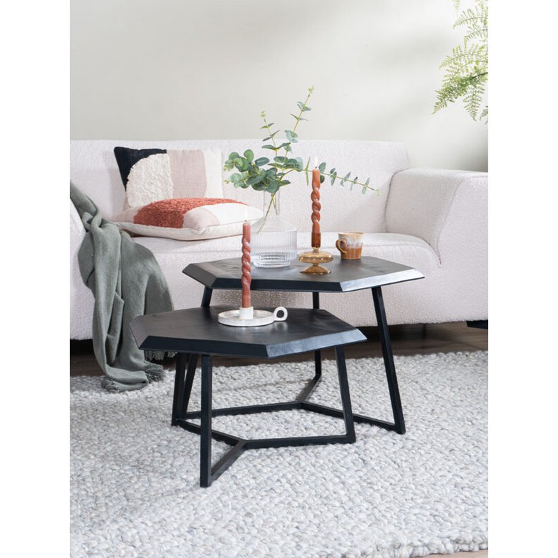 Table basse Kiara - Lot de 2 - Tables octogonales - Bois de manguier noir