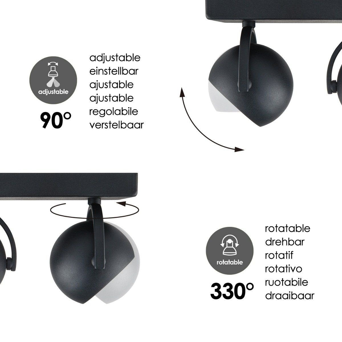 LED Surface-mounted spotlight Nop 3 - incl. dimmable LED lamp - black