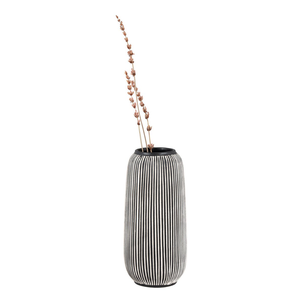 Vase - Ceramic vase, black/white, round, Ø9.5x20 cm