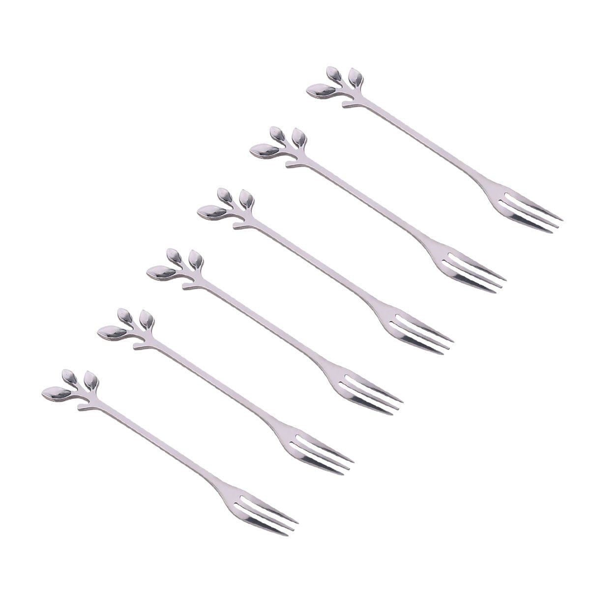 Aulica Dessertvorkjes Bladeren Design – Roestvrij Staal Zilver – Set 6 |woon-meubel.nl
