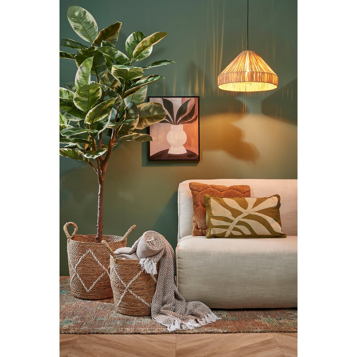 Elisa Hanglamp Lichtbruin Raffia - H24 x Ø40 cm |woon-meubel.nl