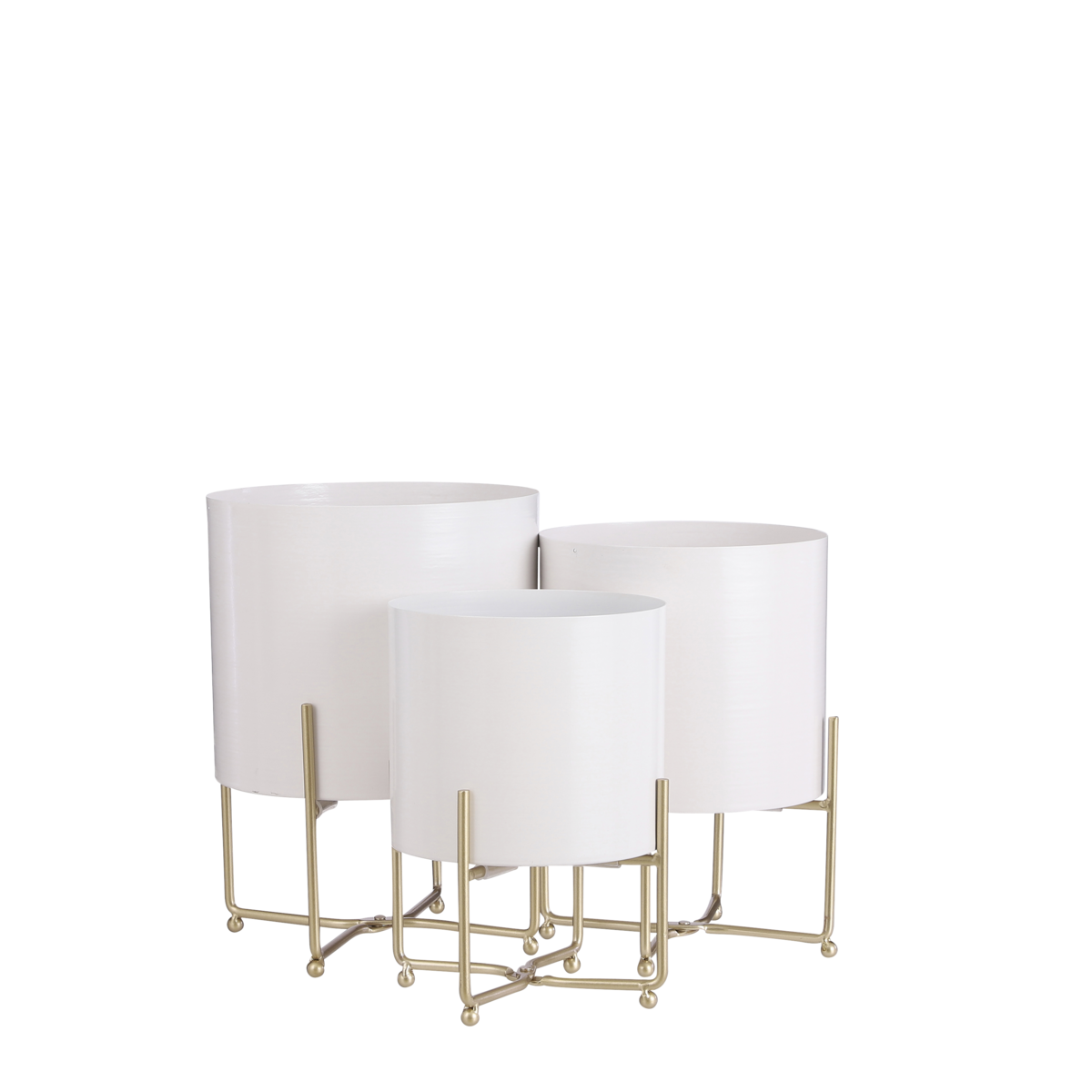 Aries Bloempotten op Gouden Standaard – Set van 3 – Wit – Mica Decorations