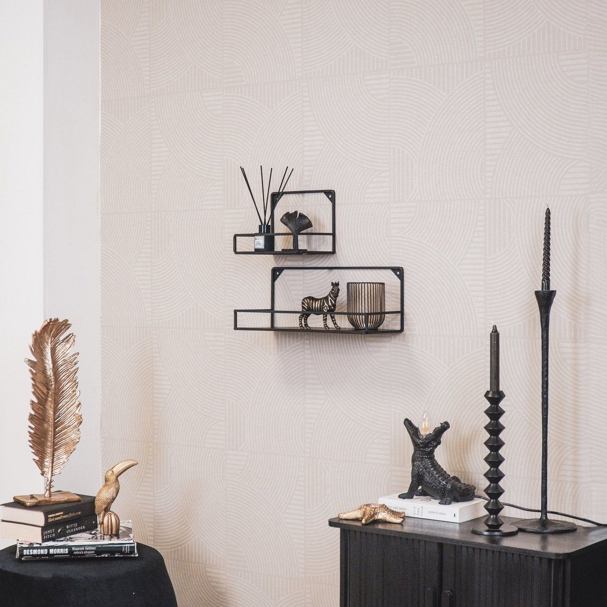 Wandplanken Set van 2 – Metaal Zwart – 20x16 & 40x16 cm