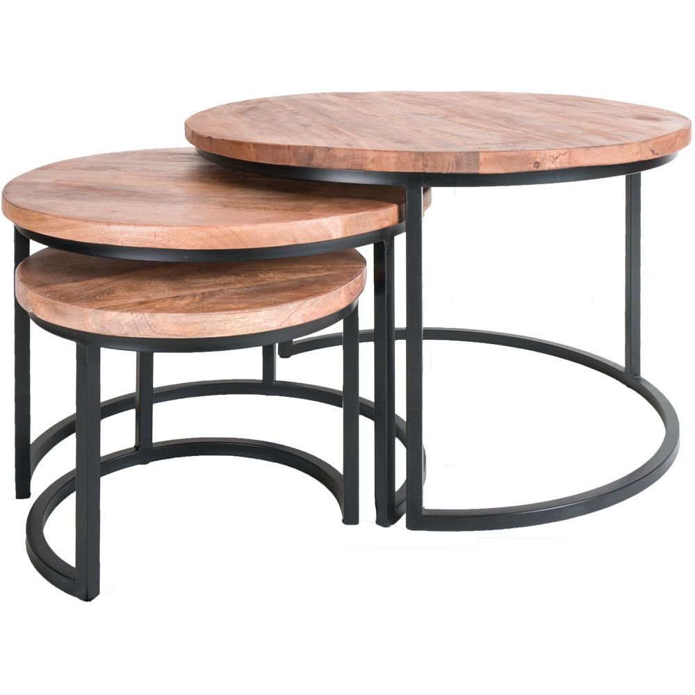 Salontafel Set van 3 - Industriële Salontafelset Jan - Mangohout | woon-meubel.nl