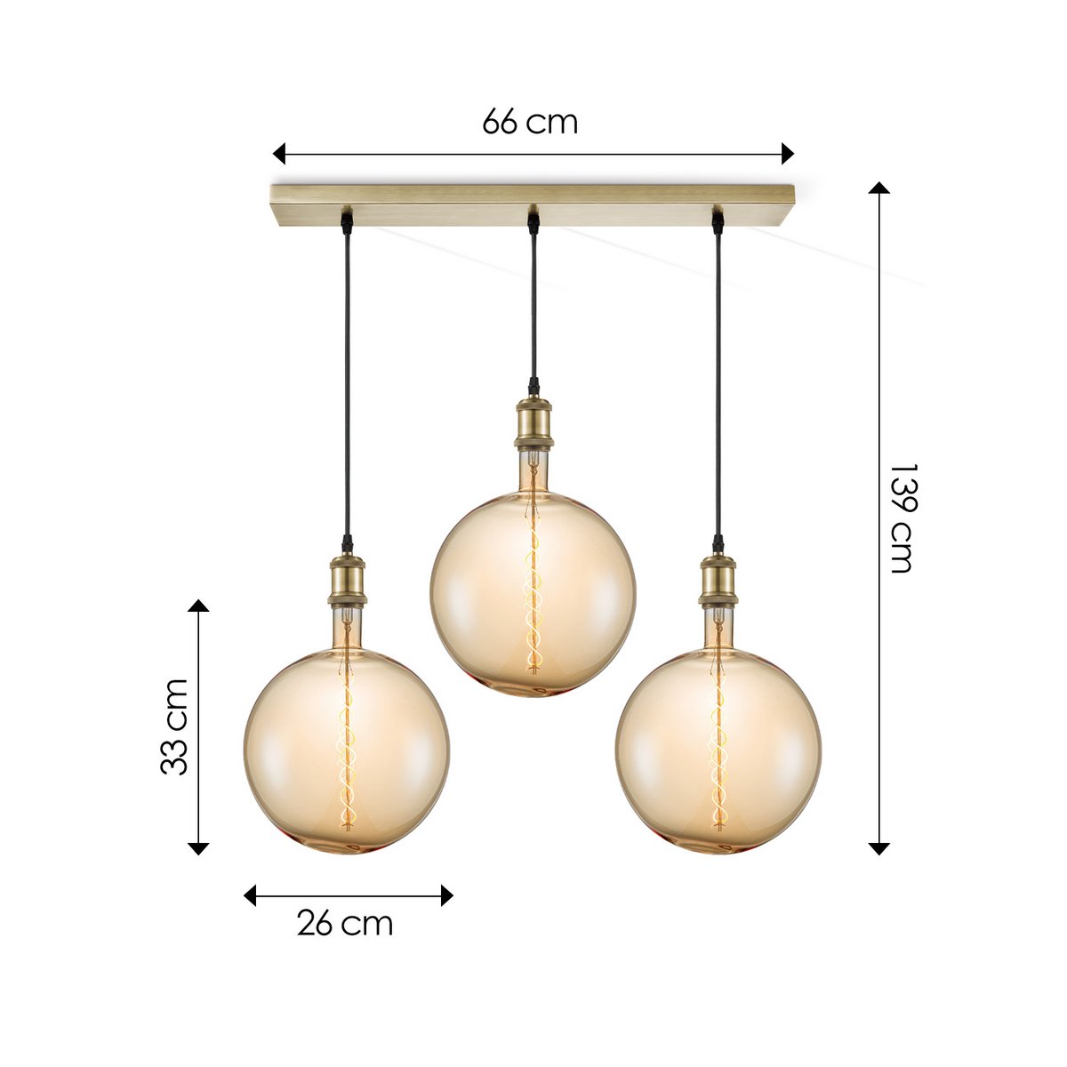 Pendant lamp vintage Globe - 3 LED -dimmable E27 amber