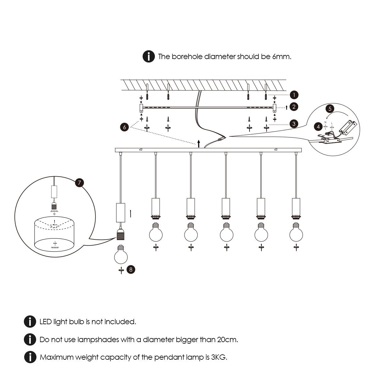Hanging lamp Bling-Xxl Beam 6L-Grey-20cm