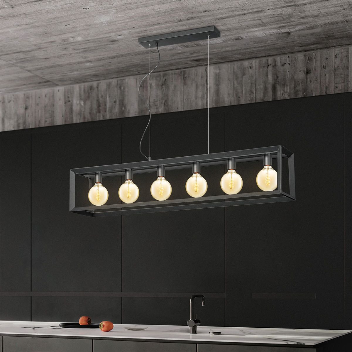 Hanging lamp Dito 6 lights - Black - 140x18x124cm