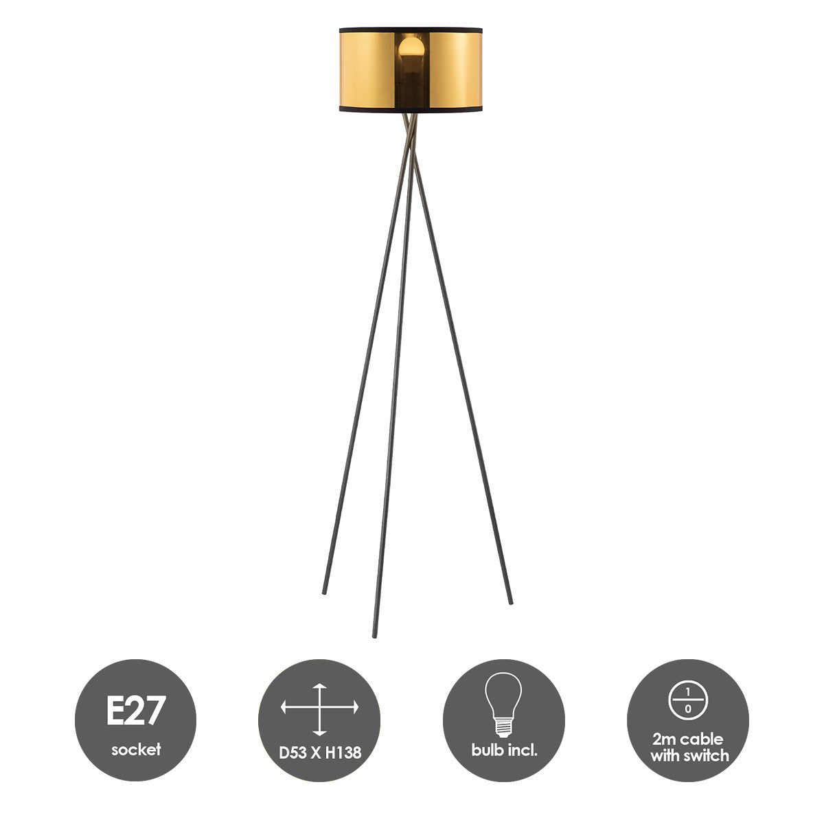 Modern Floor Lamp - Gold Lampshade - 53x53x138