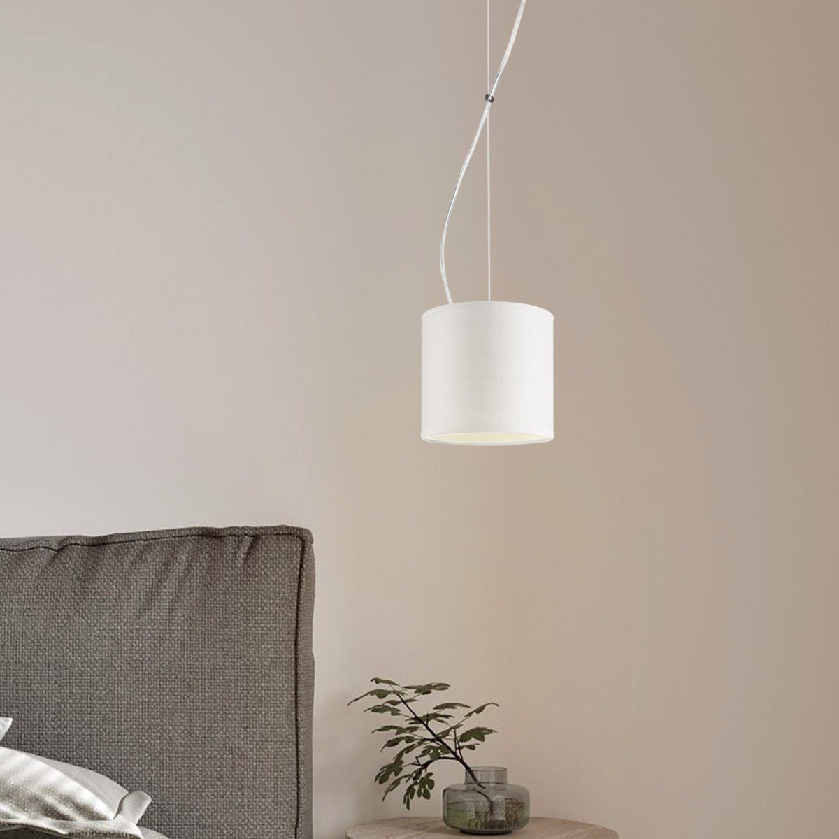 Deluxe pendant lamp with lampshade, E27, white, 16cm