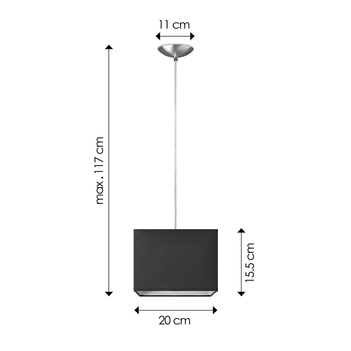 Block pendant lamp with lampshade, E27, anthracite, 20cm