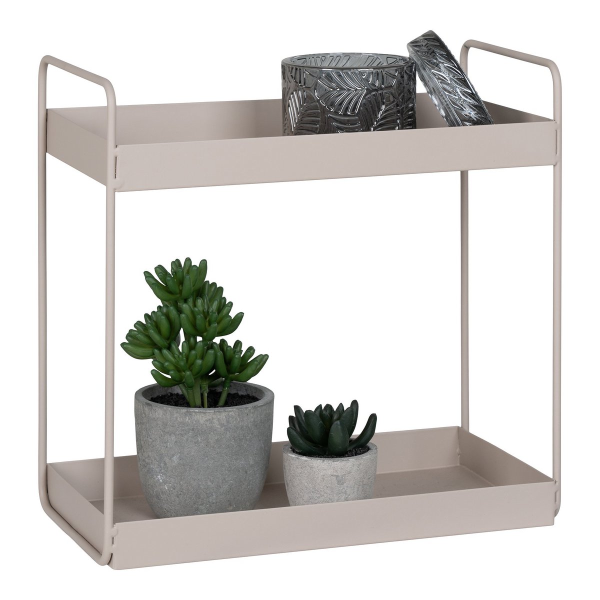 Staande Dubbele Plank in Zandkleurig Staal | 30x15x31 cm | woon-meubel.nl