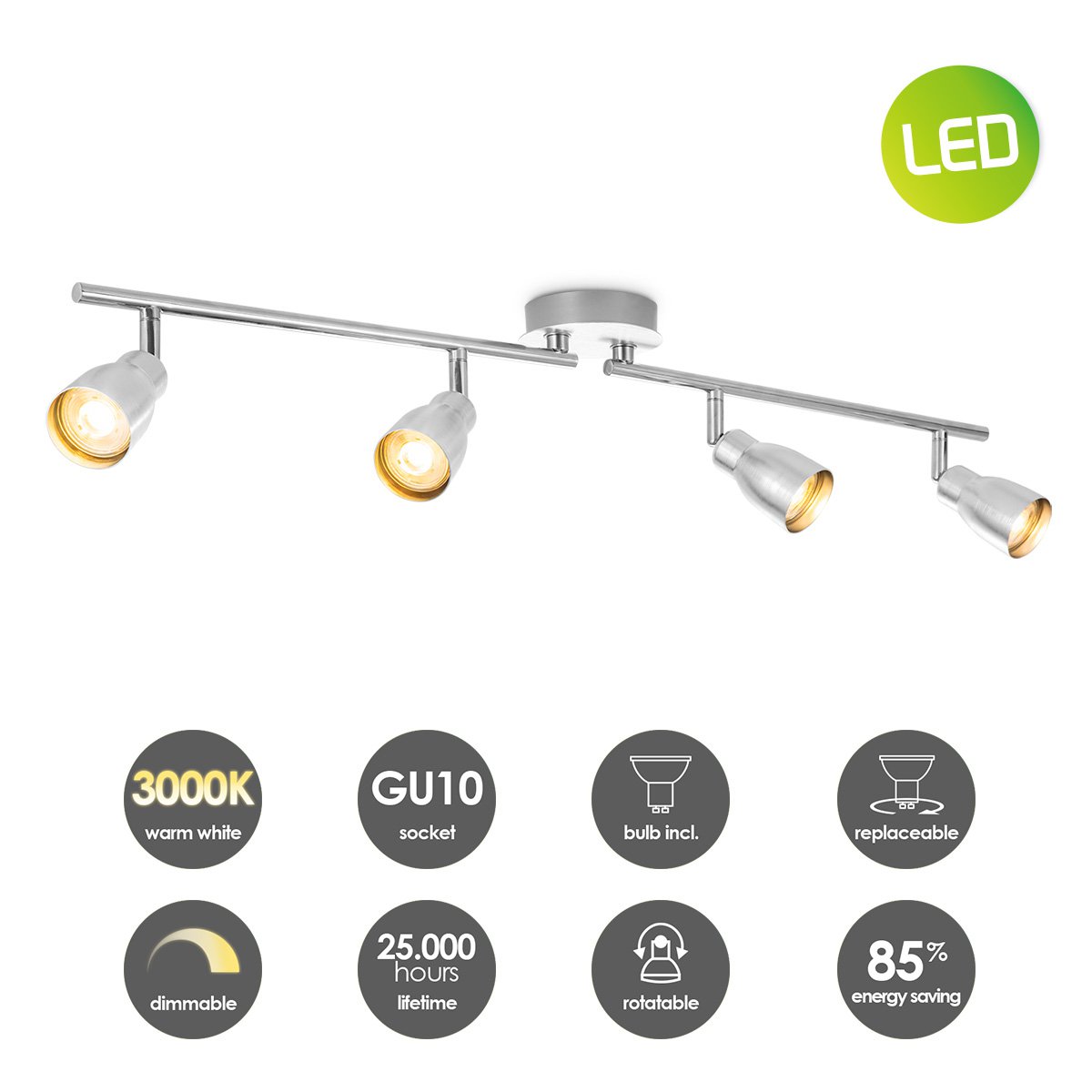 LED Surface-mounted spotlight Alba 4L - dimmable - brushed steel