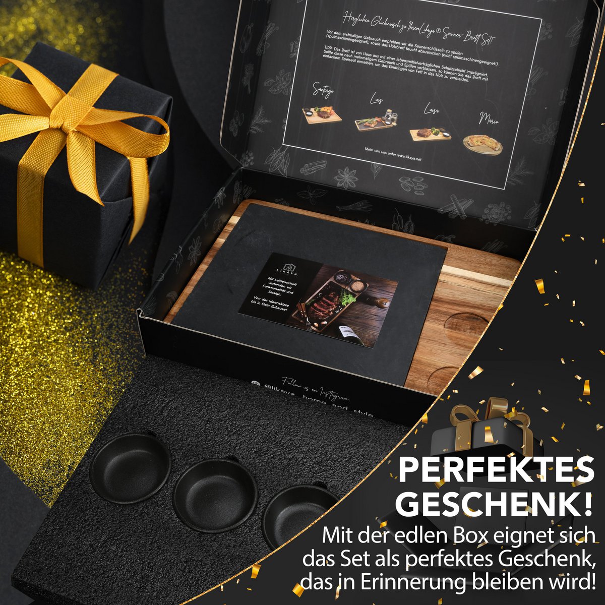 Serveerset XXL 'Domingo' – Set van 2 - Luxe Serveerplank van FSC® Acaciahout met Leisteen | Duurzaam & Elegant