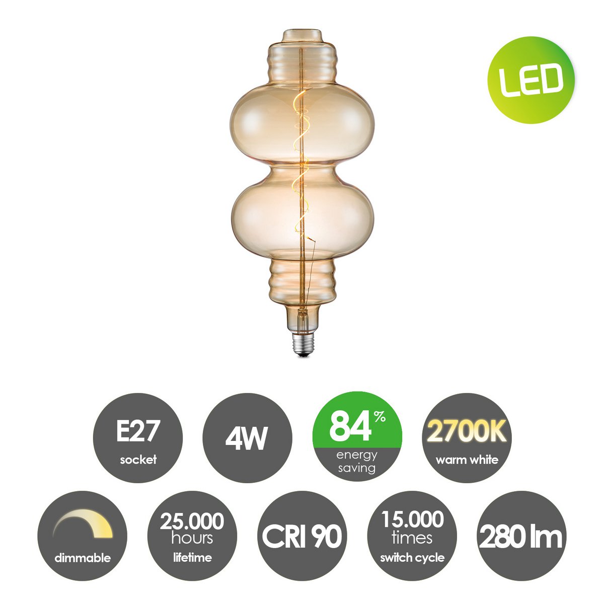 Pendant lamp Leonardo Diabolo - 3L G180 - dimmable amber