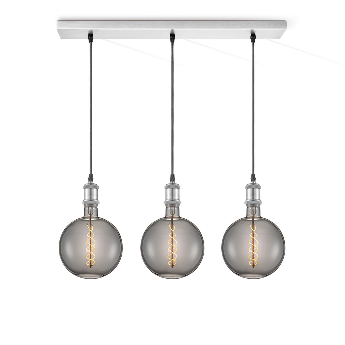 Pendant lamp chrome vintage LED 3L G180 dimmable E27 smoke