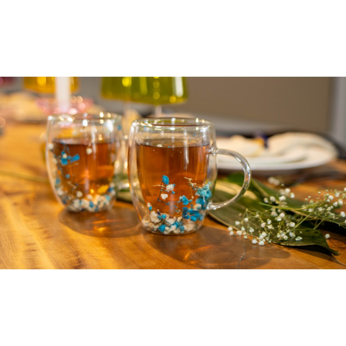 Dubbelwandige Theebekers – Set van 2 – Bloemmotief – Glas | woon-meubel.nl